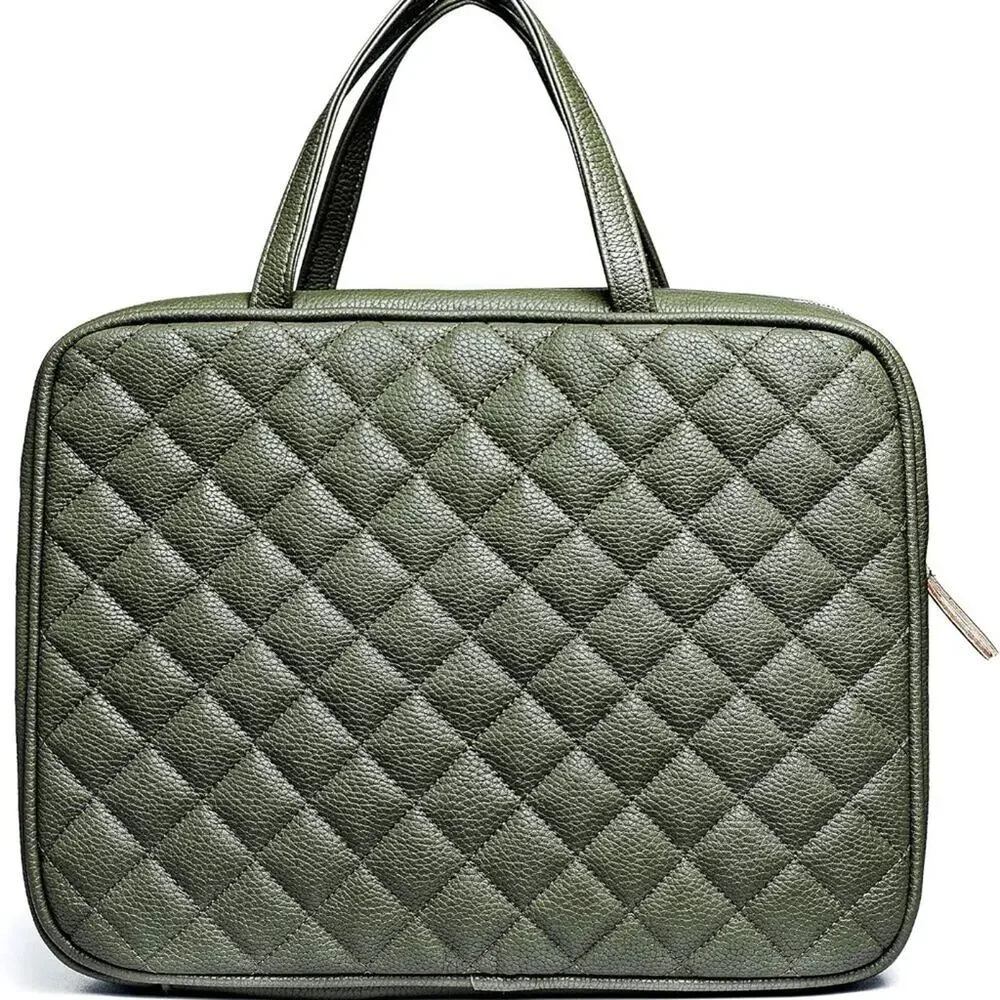 Ms Lovely Vegan Leather Cosmetics Travel Bag Olive Green NEW